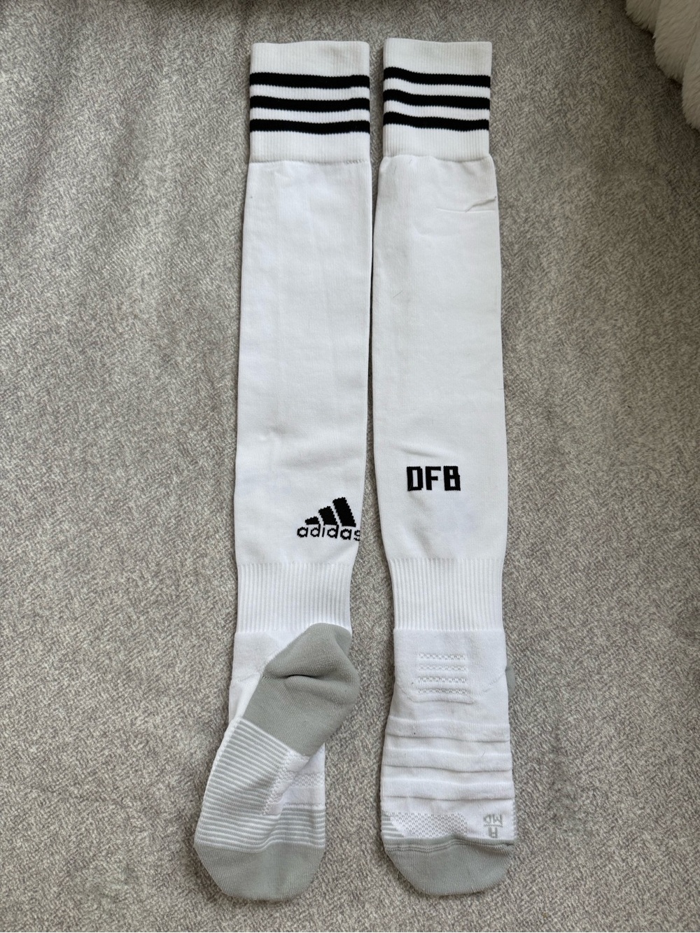 adidas White Knee-High Athletic Socks with Black Stripes